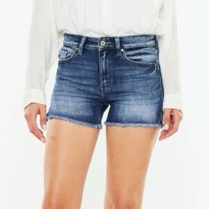 Kan Can DARK HIGH RISE FRAYED HEM DENIM SHORTS